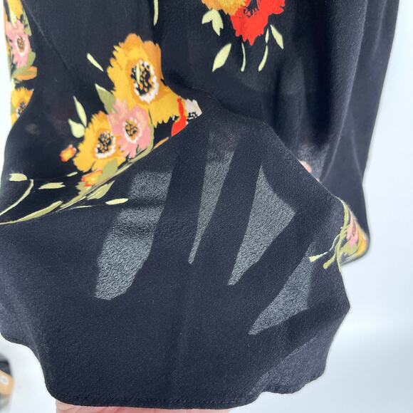 Free People Neon Garden Floral Mini Dress Sz 4 Black Multi Short Sleeve V-Neck - Picture 7 of 12